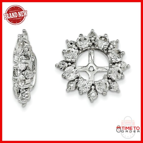 Sterling Silver Diamond & White Topaz Earring Jacket Pair 15mm